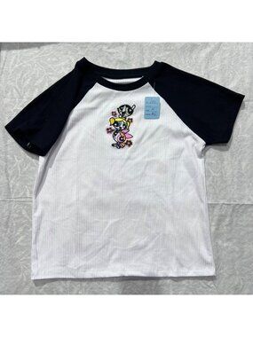 The Powerpuff Girls Raglan T-Shirt Girls M Cartoon Print Black & White
